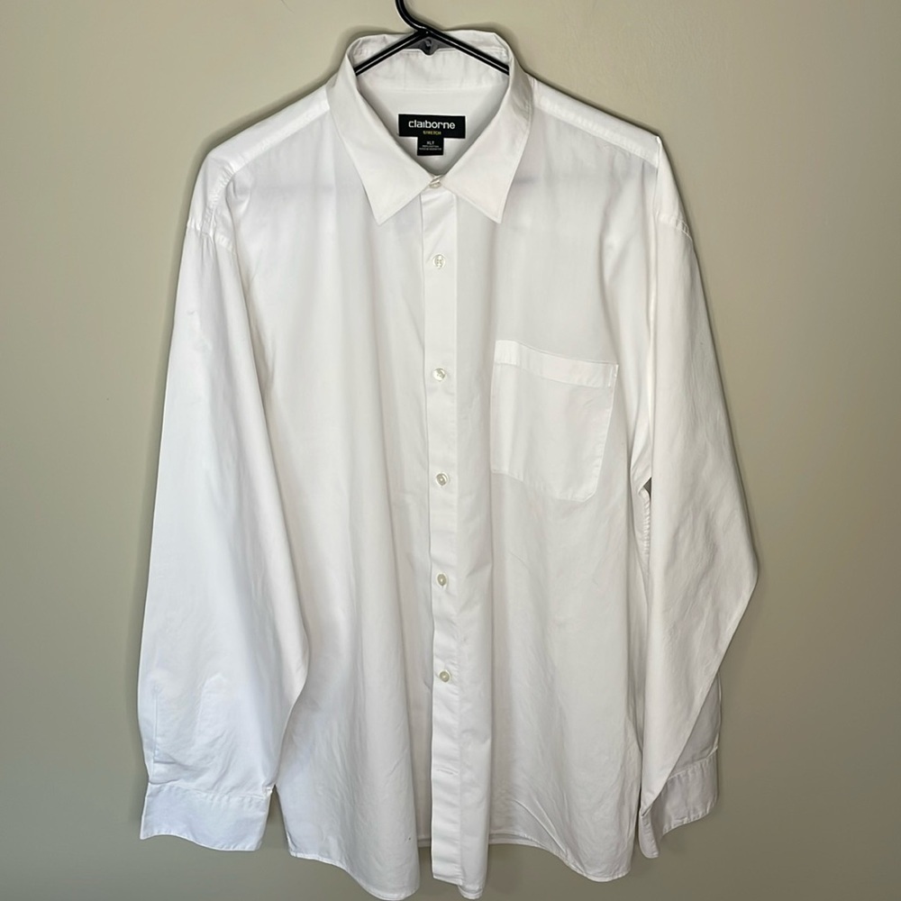 CLAIBORNE Men’s XLT White Cotton Long Sleeve Button Down‎ Shirt Wardrobe Staple